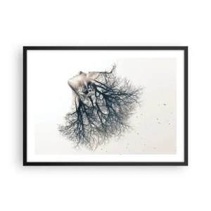 Poster in cornice nera - Silhouette creativa di una donna e alberi - 70x50cm - In ascolto del sussurro dell'albero - Decorazione murale moderna per soggiorno e camera da letto ARTTOR