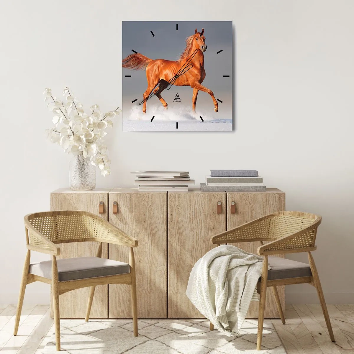 Orologio da parete - Orologio in Vetro - Un cavallo al galoppo contro un cielo blu - 30x30cm - Grazia danzante - Decorazione murale moderna per soggiorno e camera da letto ARTTOR