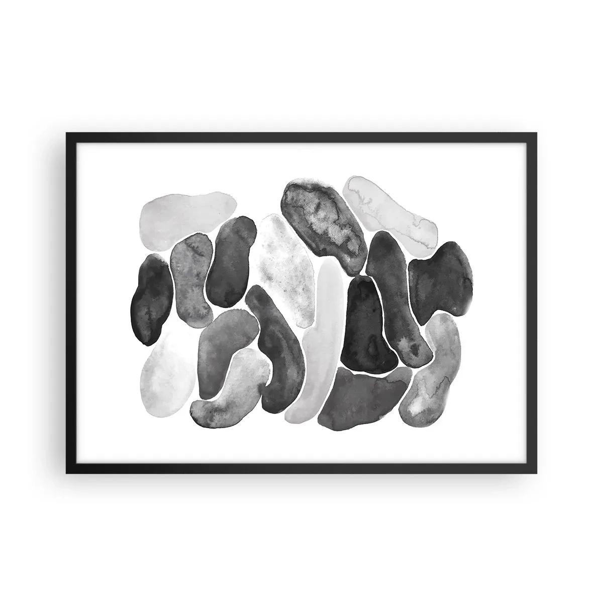 Poster in cornice nera - Astrazione in bianco e nero con macchie irregolari su sfondo bianco - 70x50cm - Astrazione rocciosa - Decorazione murale moderna per soggiorno e camera da letto ARTTOR