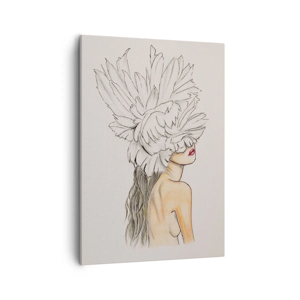 Quadro su tela - Stampe su Tela - Ritratto di donna con decorazione di piume in stile artistico - 50x70cm - Bellezza coronata - Decorazione murale moderna per soggiorno e camera da letto ARTTOR