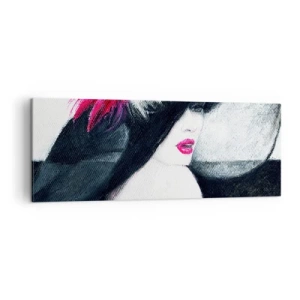 Quadro su tela - Stampe su Tela - Donna elegante con cappello piumato - 140x50cm - Sempre un mistero - Decorazione murale moderna per soggiorno e camera da letto ARTTOR