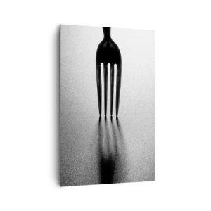 Quadro su tela - Stampe su Tela - Una versione minimalista di una forchetta in bianco e nero con giochi di ombre. - 80x120cm - Luce e ombra - Decorazione murale moderna per soggiorno e camera da letto ARTTOR