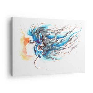 Quadro su tela - Stampe su Tela - Grafica artistica di una donna che indossa cuffie con accenti musicali - 70x50cm - Che suoni la musica - Decorazione murale moderna per soggiorno e camera da letto ARTTOR