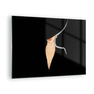Quadro su vetro - Un sottile ritratto di una donna su uno sfondo nero - 70x50cm - Eleganza e stile - Decorazione murale moderna per soggiorno e camera da letto ARTTOR