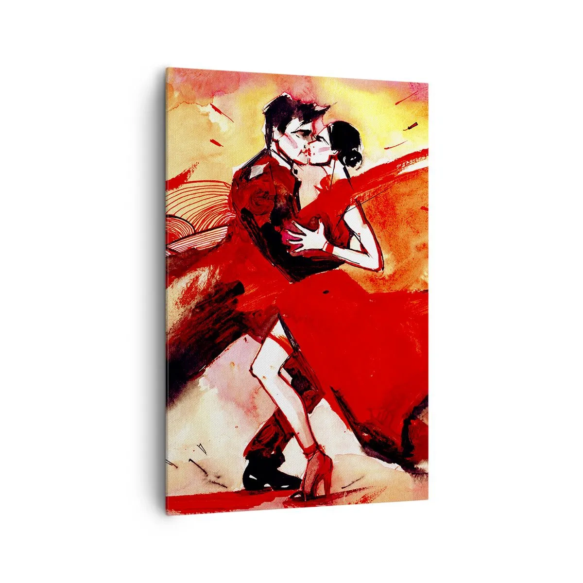 Quadro su tela - Stampe su Tela - Una coppia che balla il tango nei toni del rosso su uno sfondo dinamico. - 80x120cm - Il ritmo porpora della passione - Decorazione murale moderna per soggiorno e camera da letto ARTTOR