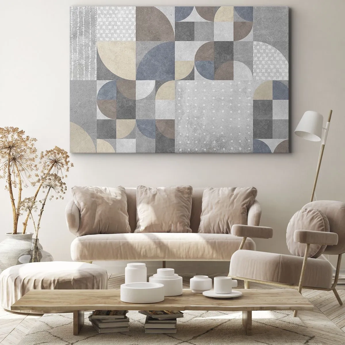 Quadro su tela - Stampe su Tela - Motivo geometrico in tonalità pastello - 100x70cm - Fantasia di ceramica - Decorazione murale moderna per soggiorno e camera da letto ARTTOR