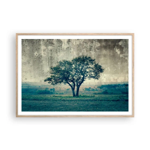 Poster in cornice rovere chiaro - Un melo su un prato blu? - 100x70 cm