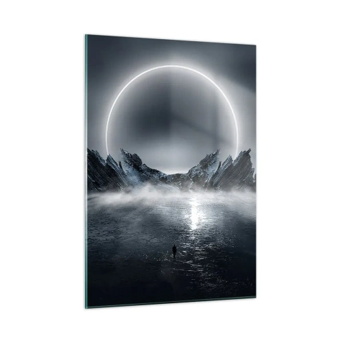 Quadro su vetro - Scena scura con eclissi e isola rocciosa - 50x70cm - La fine del racconto - Decorazione murale moderna per soggiorno e camera da letto ARTTOR