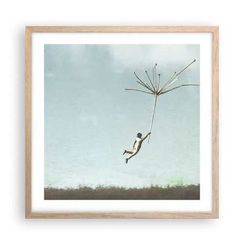 Poster in cornice rovere chiaro - Aquiloni, denti di leone, vento - 50x50 cm