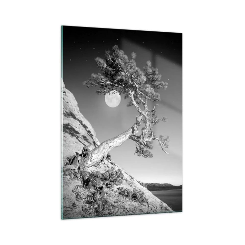 Quadro su vetro - Un albero inclinato su una collina con la luna sullo sfondo - 50x70cm - Guerriera vittoriosa - Decorazione murale moderna per soggiorno e camera da letto ARTTOR