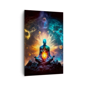 Quadro su tela - Stampe su Tela - Una figura in meditazione circondata da un'aura cosmica - 80x120cm - Pace cosmica - Decorazione murale moderna per soggiorno e camera da letto ARTTOR