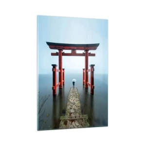 Quadro su vetro - Un cancello torii che si affaccia su un tranquillo lago in Giappone - 80x120cm - Meditazione giapponese - Decorazione murale moderna per soggiorno e camera da letto ARTTOR