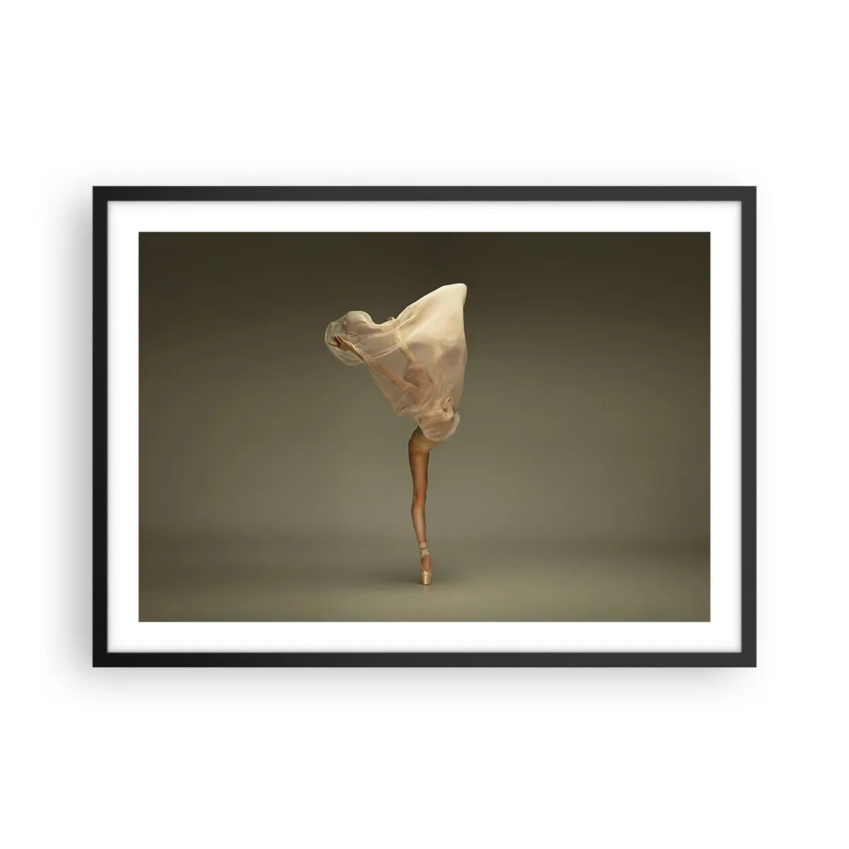 Poster in cornice nera - Una ballerina che fluttua nell'aria con il tessuto - 70x50cm - Adesso vola via - Decorazione murale moderna per soggiorno e camera da letto ARTTOR