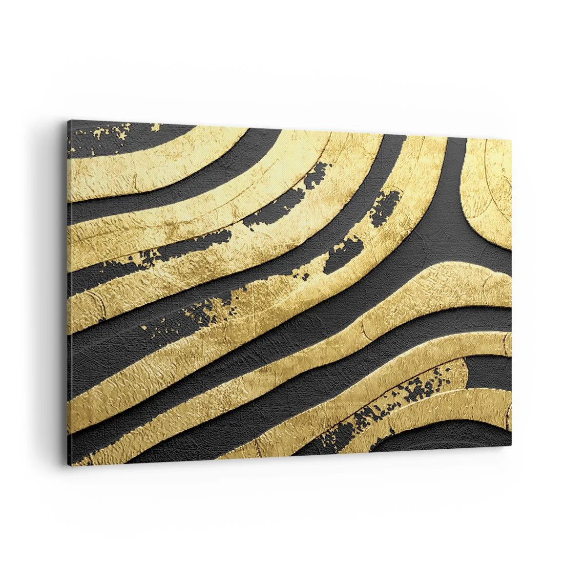 Quadro su tela - Stampe su Tela - Onde astratte dorate su sfondo nero - 100x70cm - Tutto scorre - Decorazione murale moderna per soggiorno e camera da letto ARTTOR