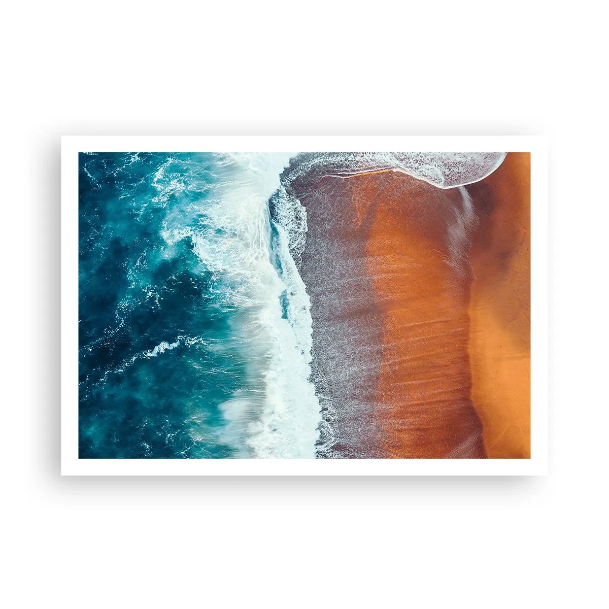 Poster - Una vista delle onde dell'oceano che si infrangono sulla spiaggia dorata - 100x70cm - Il tocco dell'oceano - Decorazione murale moderna per soggiorno e camera da letto ARTTOR