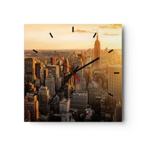 Orologio da parete - Orologio in Vetro - Skyline di New York City al tramonto con vista sull'Empire State Building - 30x30cm - Crescere al sole - Decorazione murale moderna per soggiorno e camera da letto ARTTOR
