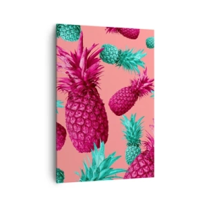 Quadro su tela - Stampe su Tela - Ananas esotici nei colori rosa e turchese - 70x100cm - La libertà è dolce - Decorazione murale moderna per soggiorno e camera da letto ARTTOR