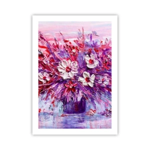 Poster - Un mazzo di fiori nei toni del rosa, viola e bianco - 50x70cm - Innocenza e passione - Decorazione murale moderna per soggiorno e camera da letto ARTTOR