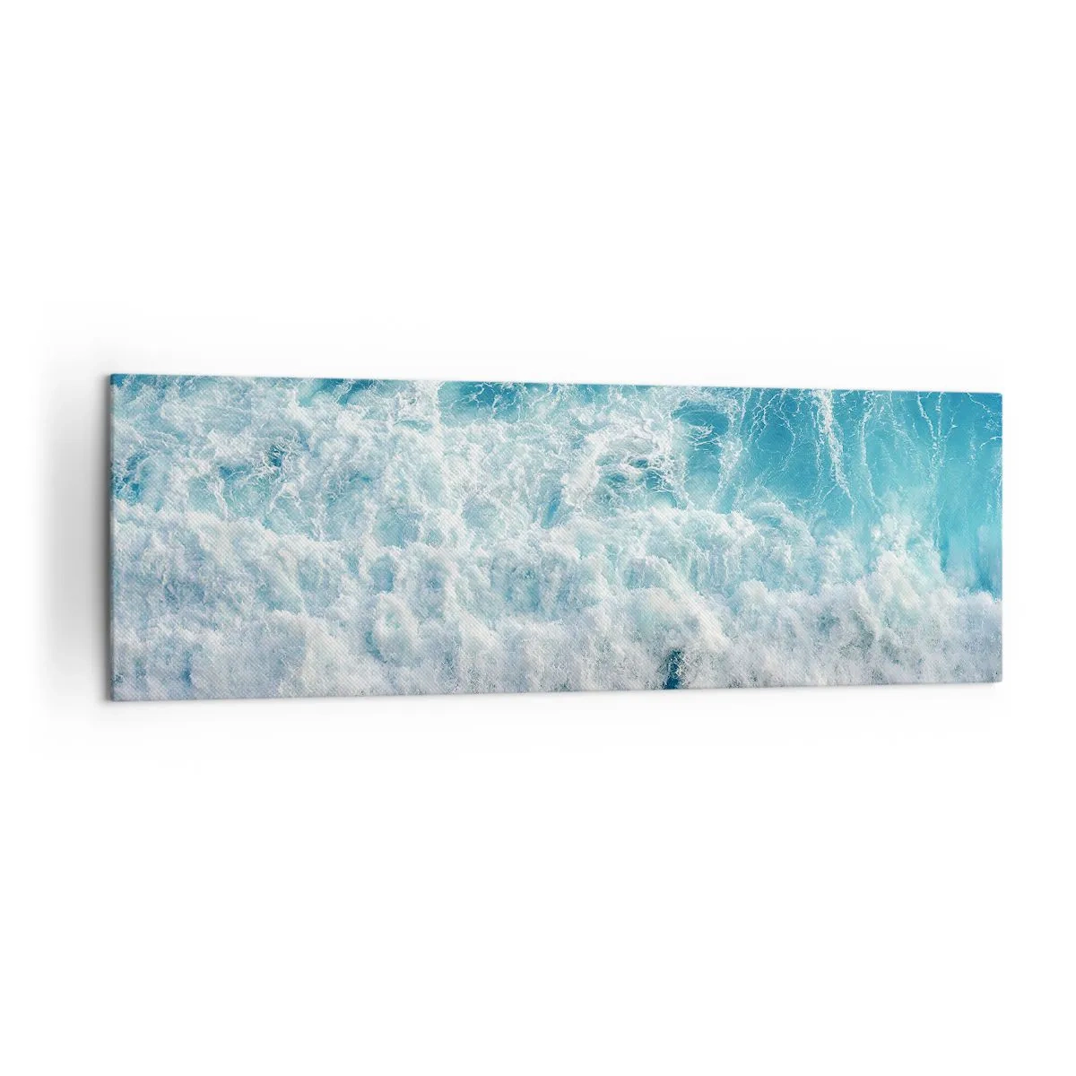 Quadro su tela - Stampe su Tela - Onde oceaniche dinamiche nelle tonalità del blu - 160x50cm - Con gioia e saltellando - Decorazione murale moderna per soggiorno e camera da letto ARTTOR