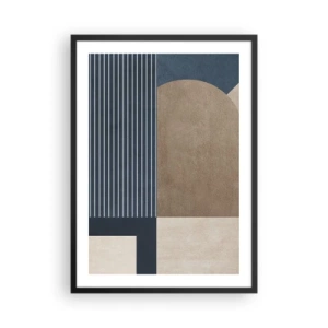 Poster in cornice nera - Composizione geometrica astratta nei toni del blu navy e del beige - 50x70cm - Composizione di semplicità e rotondità - Decorazione murale moderna per soggiorno e camera da letto ARTTOR