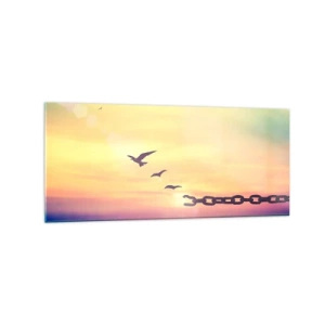 Quadro su vetro - Simbolo di libertà con uccelli e una catena spezzata - 120x50cm - La vittoria della libertà - Decorazione murale moderna per soggiorno e camera da letto ARTTOR
