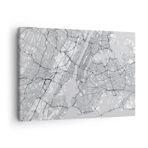 Quadro su tela - Stampe su Tela - Una mappa della città in stile minimalista su sfondo grigio - 70x50cm - Anatomia della metropoli - Decorazione murale moderna per soggiorno e camera da letto ARTTOR