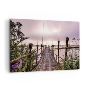 Quadro su tela - Stampe su Tela - Ponte di bambù sull'acqua all'alba - 120x80cm - Pace e silenzio dell'Asia - Decorazione murale moderna per soggiorno e camera da letto ARTTOR
