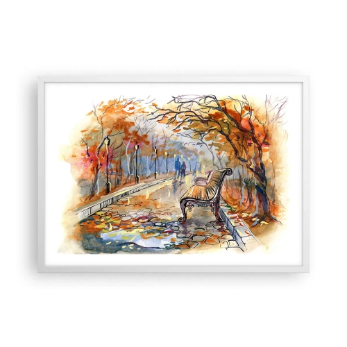 Poster in cornice bianca - Passeggiando insieme l'autunno - 70x50 cm