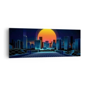Quadro su tela - Stampe su Tela - Skyline futuristico della città in stile neon - 140x50cm - Davvero vuoi tornare al mondo reale? - Decorazione murale moderna per soggiorno e camera da letto ARTTOR