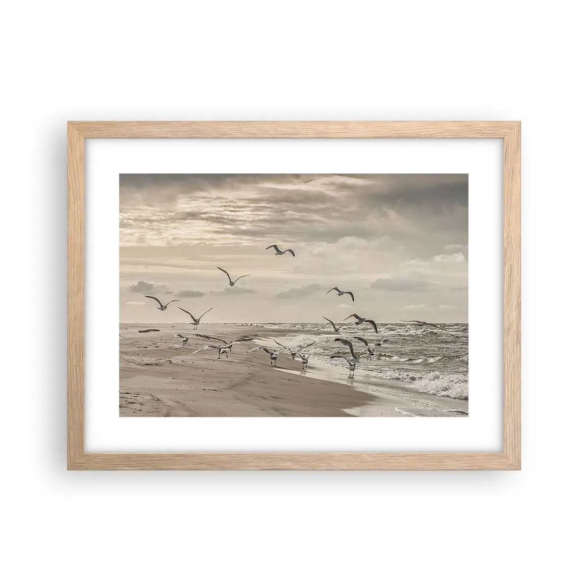 Poster in cornice rovere chiaro - Brusio del mare, canto degli uccelli - 40x30 cm