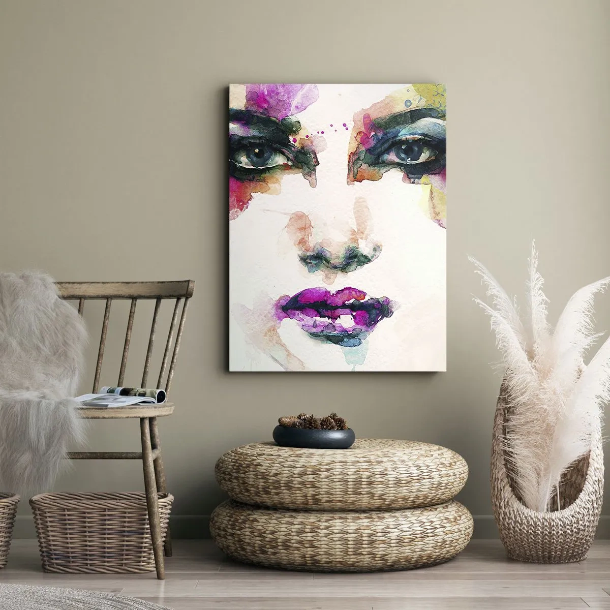 Quadro su tela - Stampe su Tela - Ritratto astratto di una donna dai colori intensi - 70x100cm - Un ritratto dipinto dall'arcobaleno - Decorazione murale moderna per soggiorno e camera da letto ARTTOR