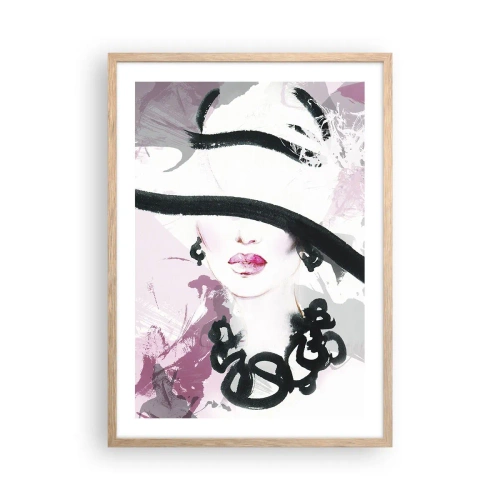 Poster in cornice rovere chiaro - Ritratto di donna in nero e rosa - 50x70 cm