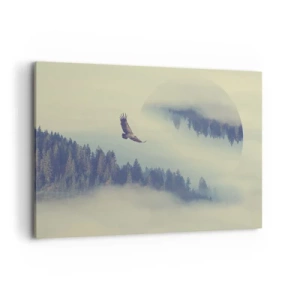 Quadro su tela - Stampe su Tela - Un'aquila in volo sullo sfondo di montagne nebbiose con un motivo circolare artistico - 120x80cm - Ho visto l'ombra dell'aquila - Decorazione murale moderna per soggiorno e camera da letto ARTTOR
