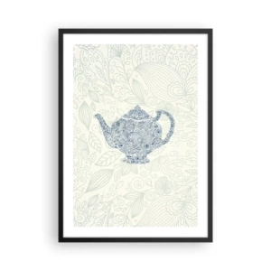 Poster in cornice nera - Illustrazione decorativa di una teiera con un motivo delicato su uno sfondo chiaro. - 50x70cm - Magia del tè - Decorazione murale moderna per soggiorno e camera da letto ARTTOR