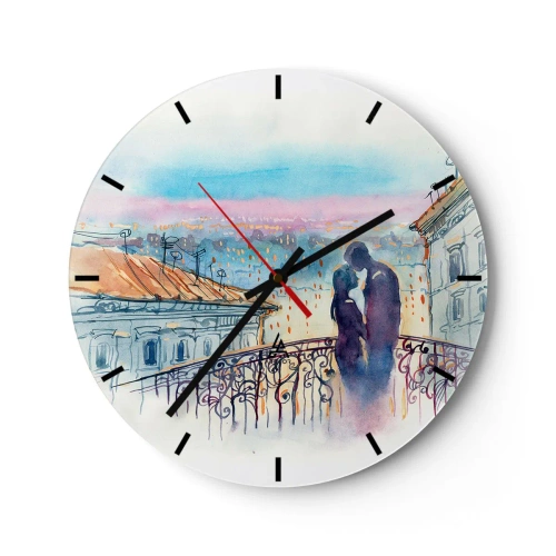 Orologio da parete - Orologio in Vetro - Coppia romantica su un balcone con vista sulla città - 30x30cm - Amanti parigini - Decorazione murale moderna per soggiorno, cucina e camera da letto ARTTOR