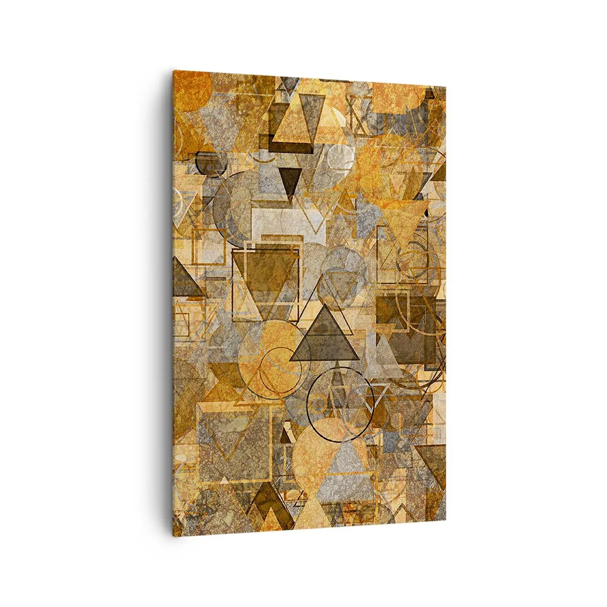 Quadro su tela - Stampe su Tela - Motivi geometrici astratti nelle tonalità dell'oro - 80x120cm - Il mondo compreso nella forma - Decorazione murale moderna per soggiorno e camera da letto ARTTOR