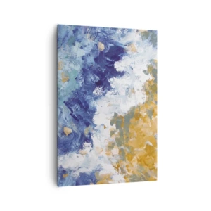 Quadro su tela - Stampe su Tela - Astrazione nei toni del blu, bianco e oro - 70x100cm - La danza degli elementi - Decorazione murale moderna per soggiorno e camera da letto ARTTOR