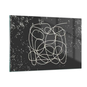 Quadro su vetro - Linea astratta a forma di groviglio su uno sfondo nero strutturato - 120x80cm - Il caos dei pensieri - Decorazione murale moderna per soggiorno e camera da letto ARTTOR