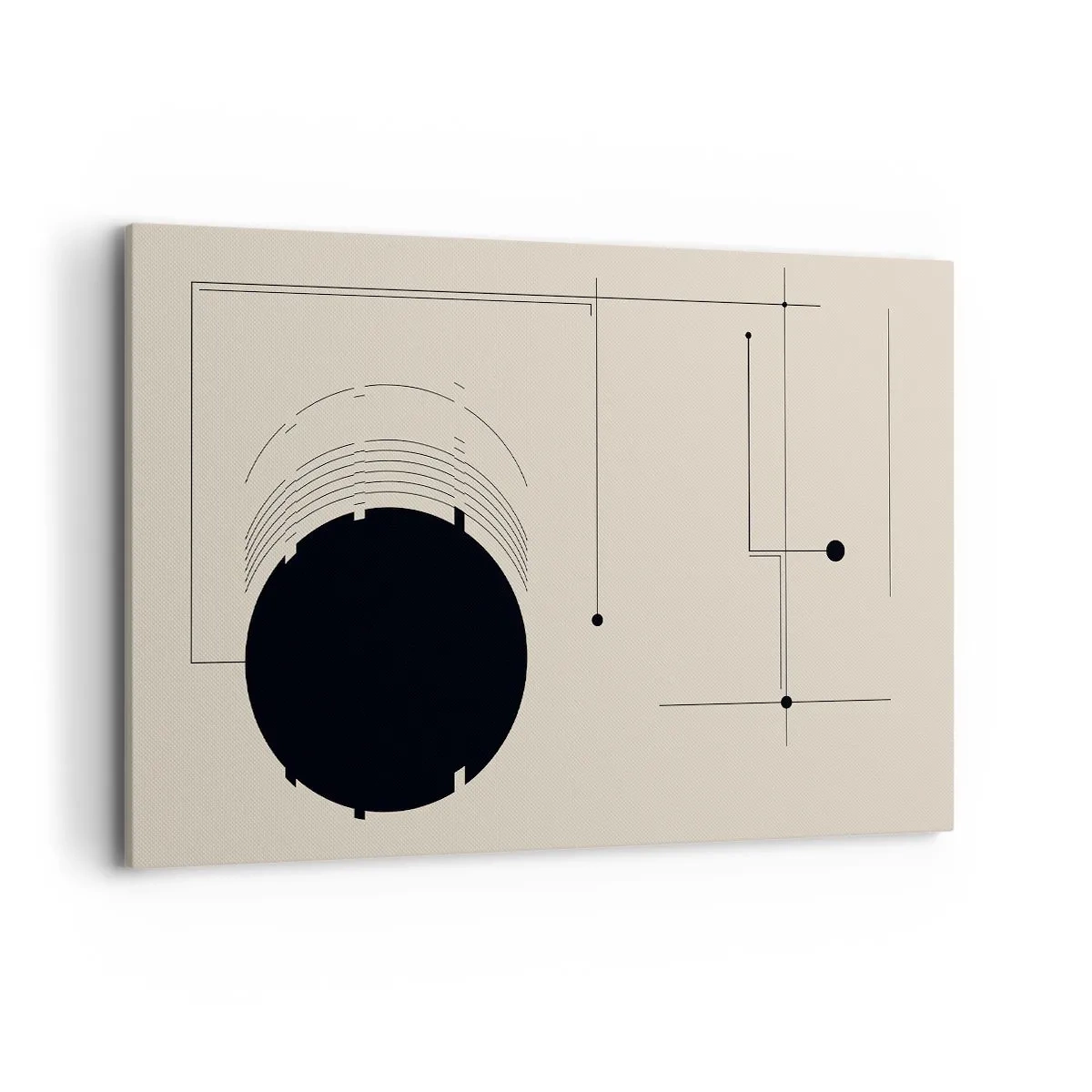 Quadro su tela - Stampe su Tela - Linee geometriche nere e un cerchio su uno sfondo beige - 120x80cm - Composizione elastica e dinamica - Decorazione murale moderna per soggiorno e camera da letto ARTTOR