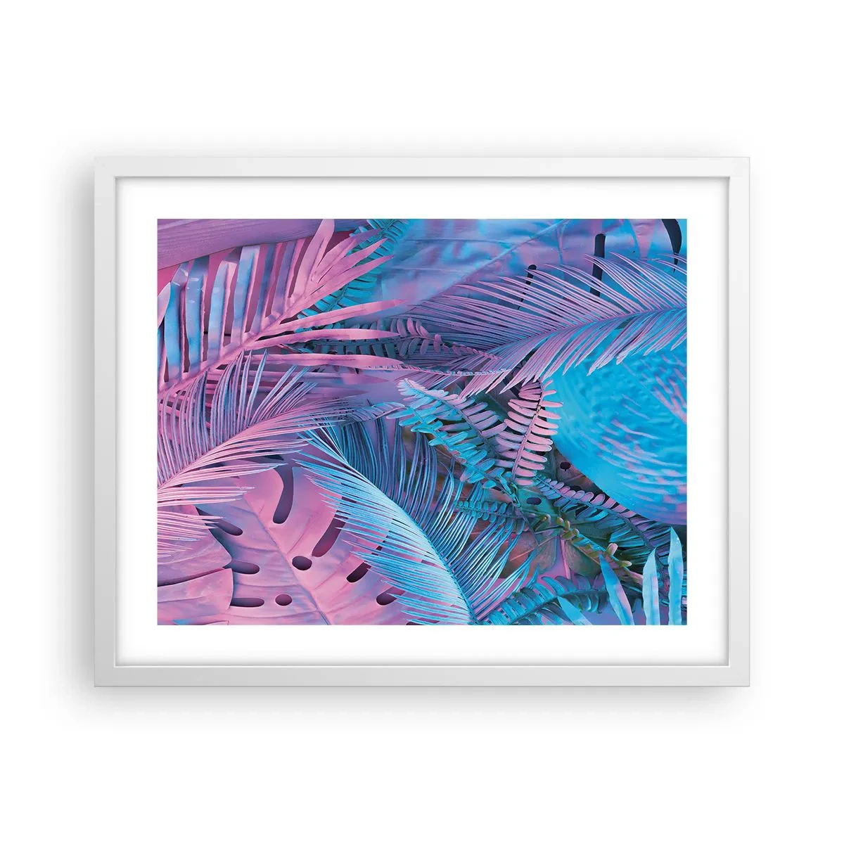 Poster in cornice bianca - Tropici in rosa e blu - 50x40 cm
