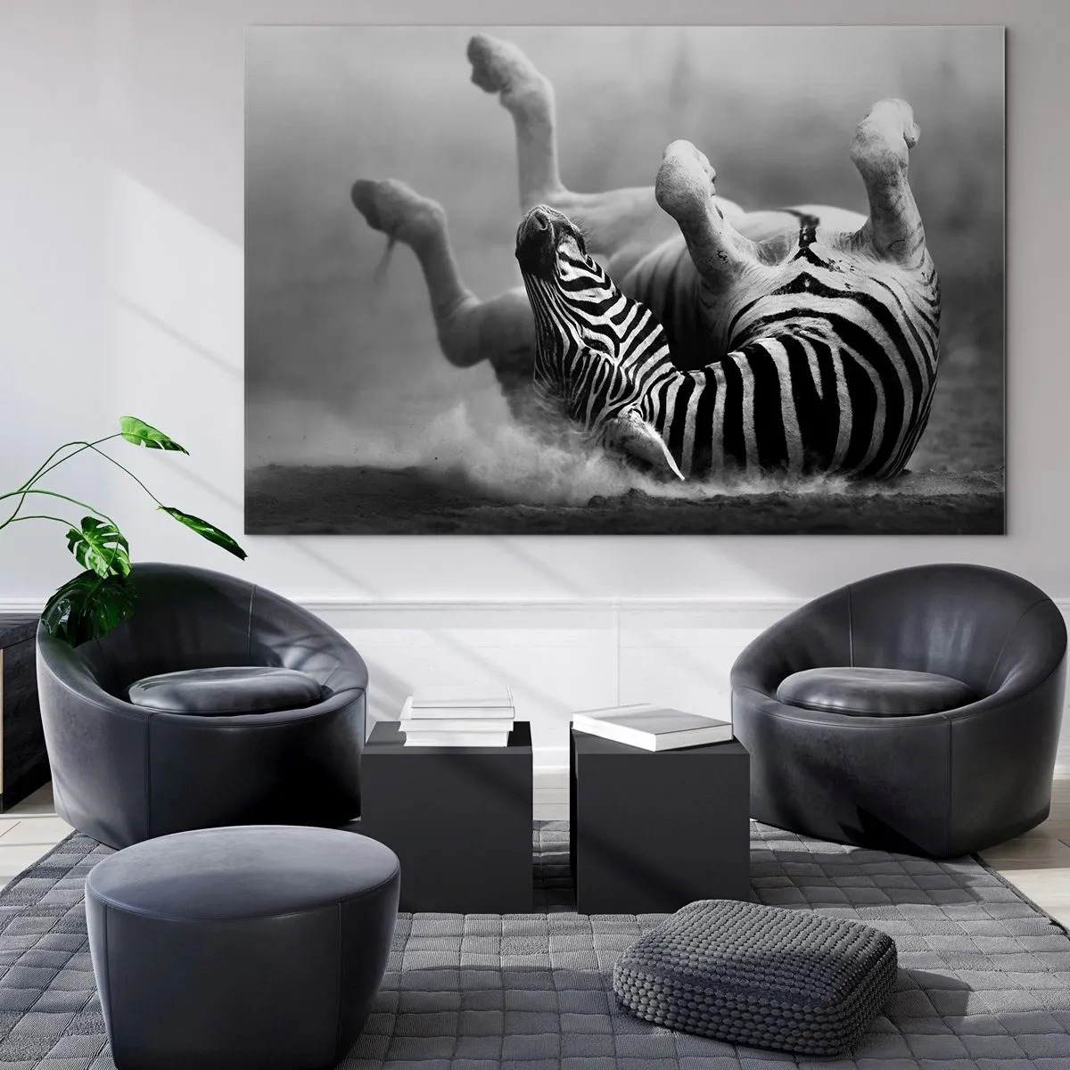 Quadro su vetro - Una zebra sdraiata nella savana africana - 70x50cm - Morire dal ridere - Decorazione murale moderna per soggiorno e camera da letto ARTTOR