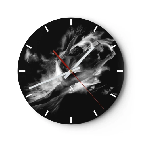 Orologio da parete - Orologio in Vetro - Danza dinamica in bianco e nero tra nuvole di fumo - 30x30cm - Fermo in volo - Decorazione murale moderna per soggiorno, cucina e camera da letto ARTTOR