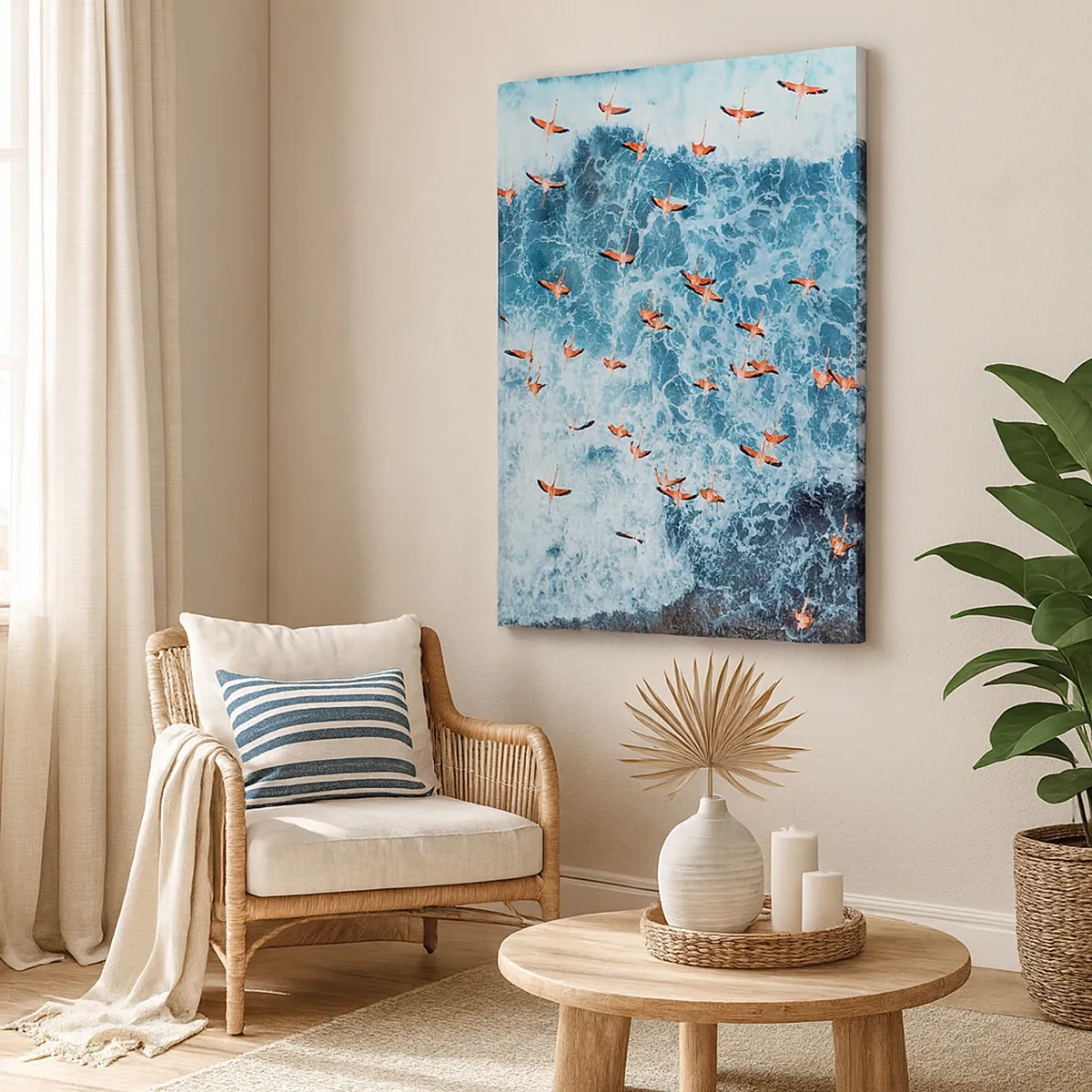 Quadro su tela - Stampe su Tela - Una vista a volo d'uccello di fenicotteri rosa su un oceano blu - 50x70cm - Parata sotto il mare - Decorazione murale moderna per soggiorno e camera da letto ARTTOR