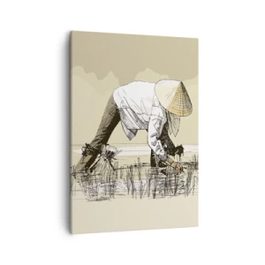 Quadro su tela - Stampe su Tela - Contadini che lavorano in una risaia indossando copricapi tradizionali - 50x70cm - Buon raccolto - Decorazione murale moderna per soggiorno e camera da letto ARTTOR