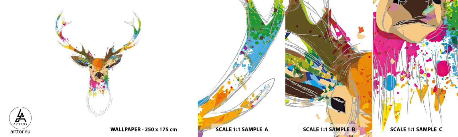 Campione Di Fotomurale Standard Eco - Mite cerbiatto immerso nel colore - Astrazione, Animali, Cervo - 100x30 cm