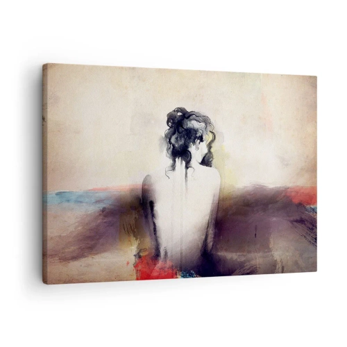 Quadro su tela - Stampe su Tela - Un sottile ritratto di una donna in stile artistico - 70x50cm - Linee miti, forme ovali - Decorazione murale moderna per soggiorno e camera da letto ARTTOR