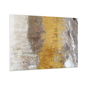 Quadro su vetro - Le strutture dorate e terrose creano un'astrazione dinamica - 100x70cm - Soffio dorato - Decorazione murale moderna per soggiorno e camera da letto ARTTOR