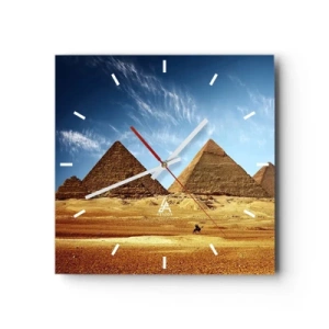 Orologio da parete - Orologio in Vetro - Le piramidi di Giza contro un cielo azzurro e un paesaggio desertico - 30x30cm - 40 secoli ci guardano - Decorazione murale moderna per soggiorno e camera da letto ARTTOR