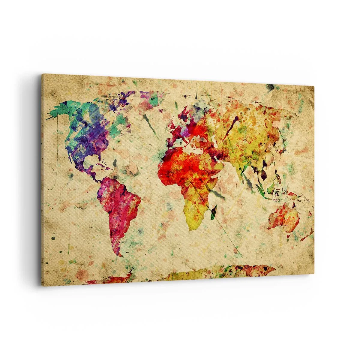 Quadro su tela - Stampe su Tela - Un'interpretazione artistica e colorata della mappa del mondo - 100x70cm - La vita come la carta colorata di una mappa - Decorazione murale moderna per soggiorno e camera da letto ARTTOR