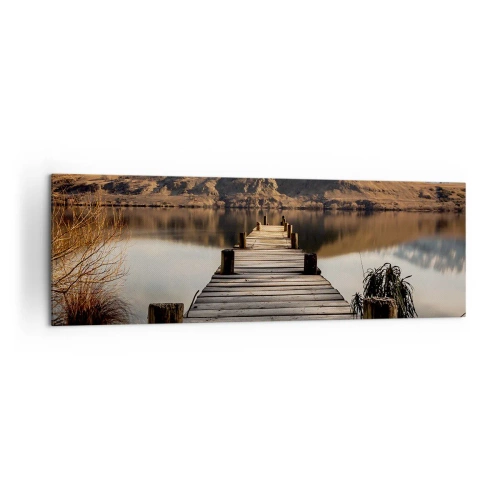 Quadro su tela - Stampe su Tela - Un molo di legno su un lago circondato da pittoresche colline - 160x50cm - Paesaggio nel silenzio - Decorazione murale moderna per soggiorno e camera da letto ARTTOR